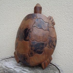 large vintage carved wooden turtle, wall decoration, seaside style, african decor
