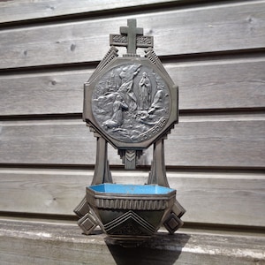 wall stoup, souvenir of Lourdes, the apparition of the virgin, religious decoration, altar, object of devotion, vintage French