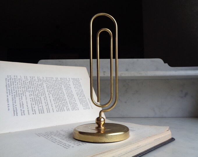Brass Paperweight in the Shape of a Trombone, Giant Paperclip, Display