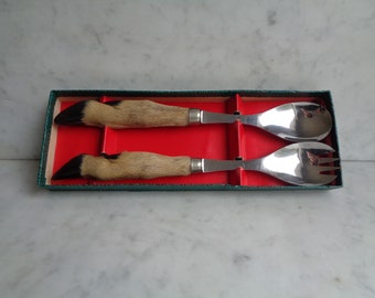 Couverts à découper manches pattes de chevreuil, fourchette et couteau à  viande, cadeau chasseur, vintage rustique français -  France