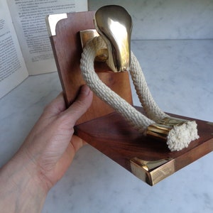 Large Bookend Nautical Style Wood Brass and Rope Library - Etsy
