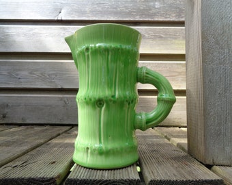 gran jarra de barro de Saint-Clément, engobe de bambú verde, francés vintage