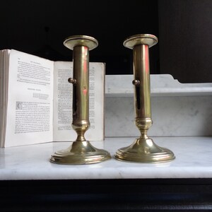 pair of brass candlestick with push button, adjustable candle holders, antique decor, French antique,