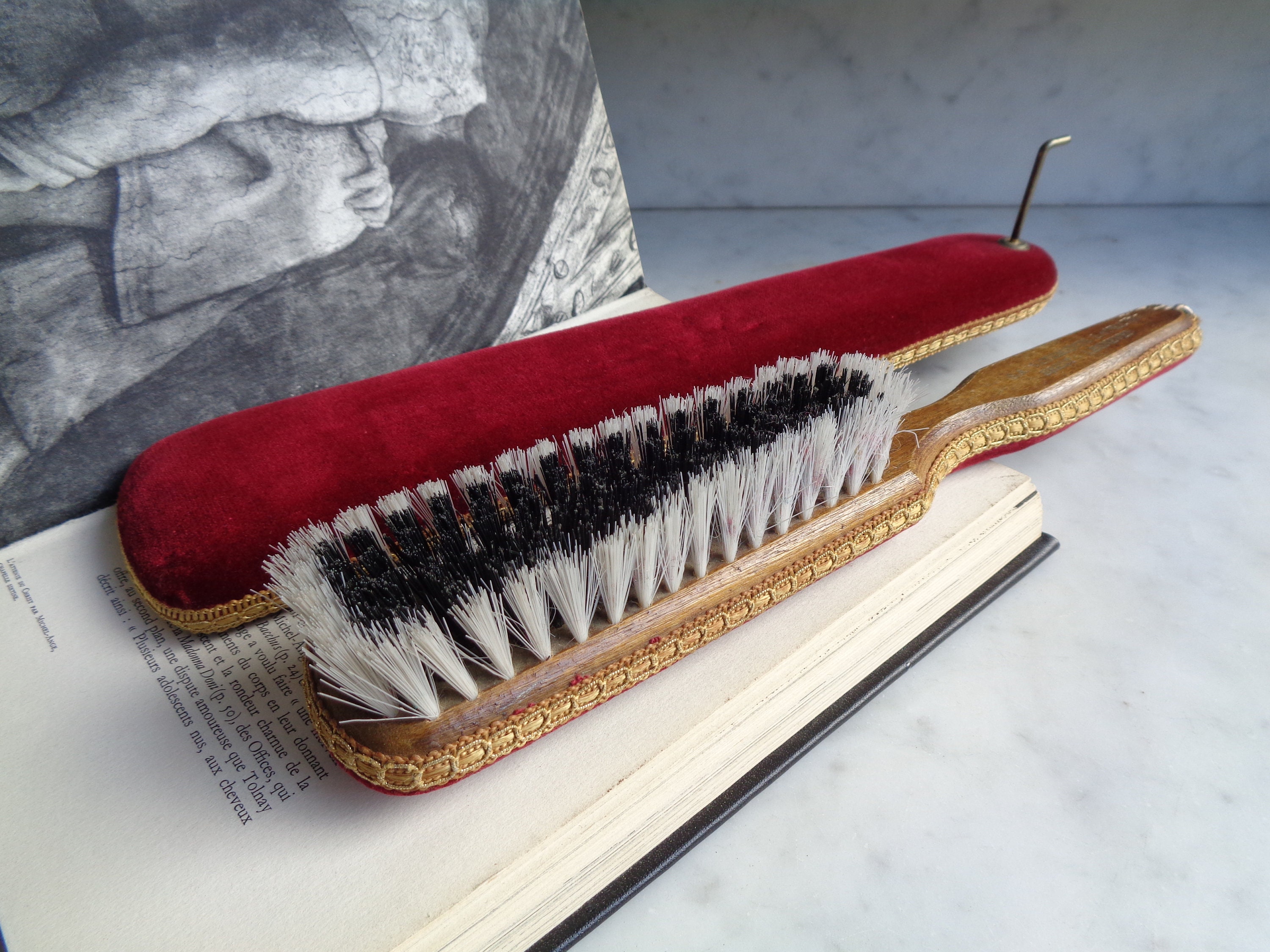 Vintage clothes brush with wall holder red velvet and Etsy