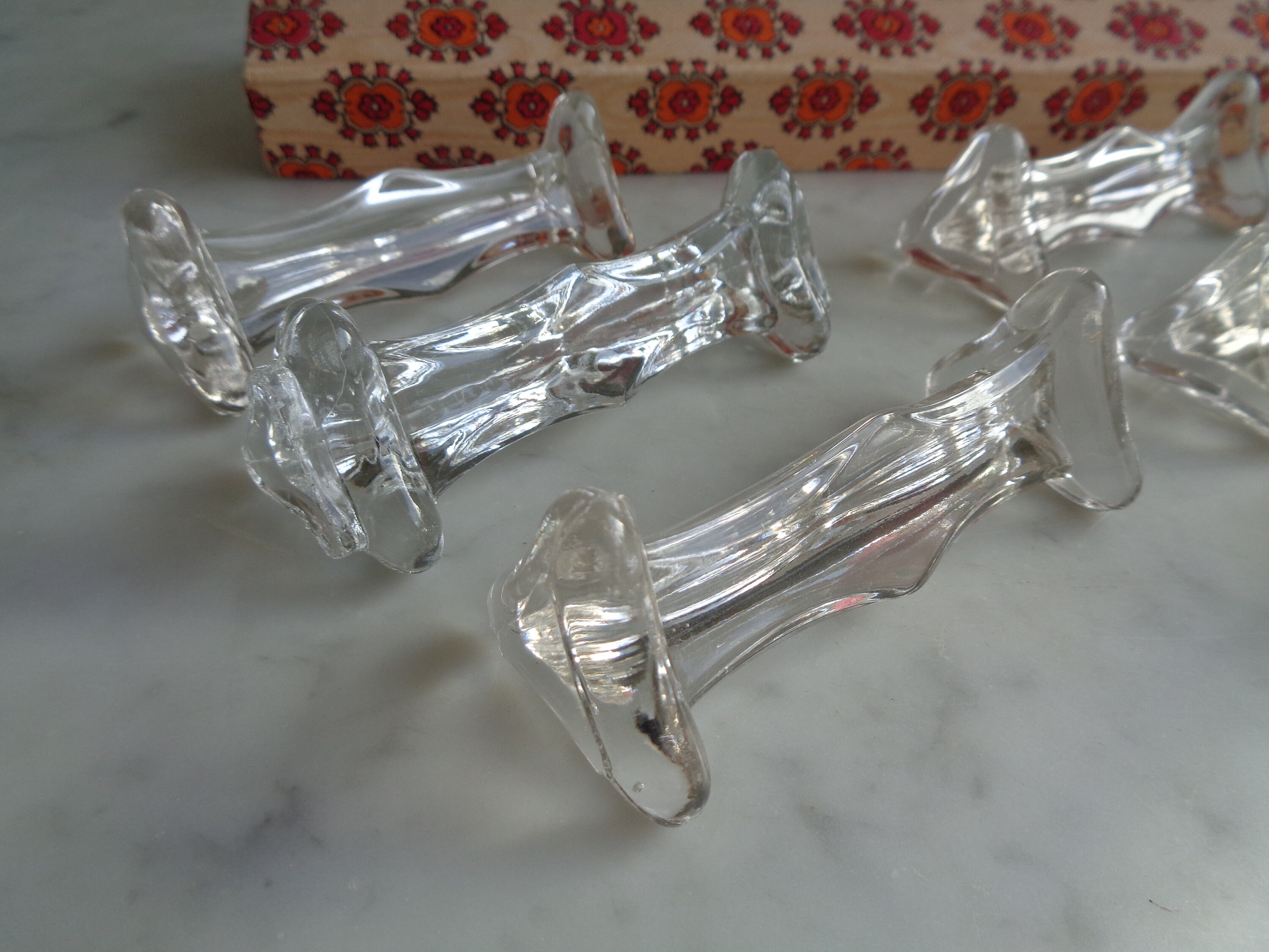 6 Vintage Glass Knife Rests Knife Holder Art Deco Style Etsy