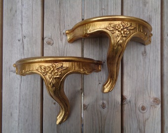 Rokoko-Regale, Paar kleine goldene Wandkonsolen, Louis XV-Stil, französischer Vintage