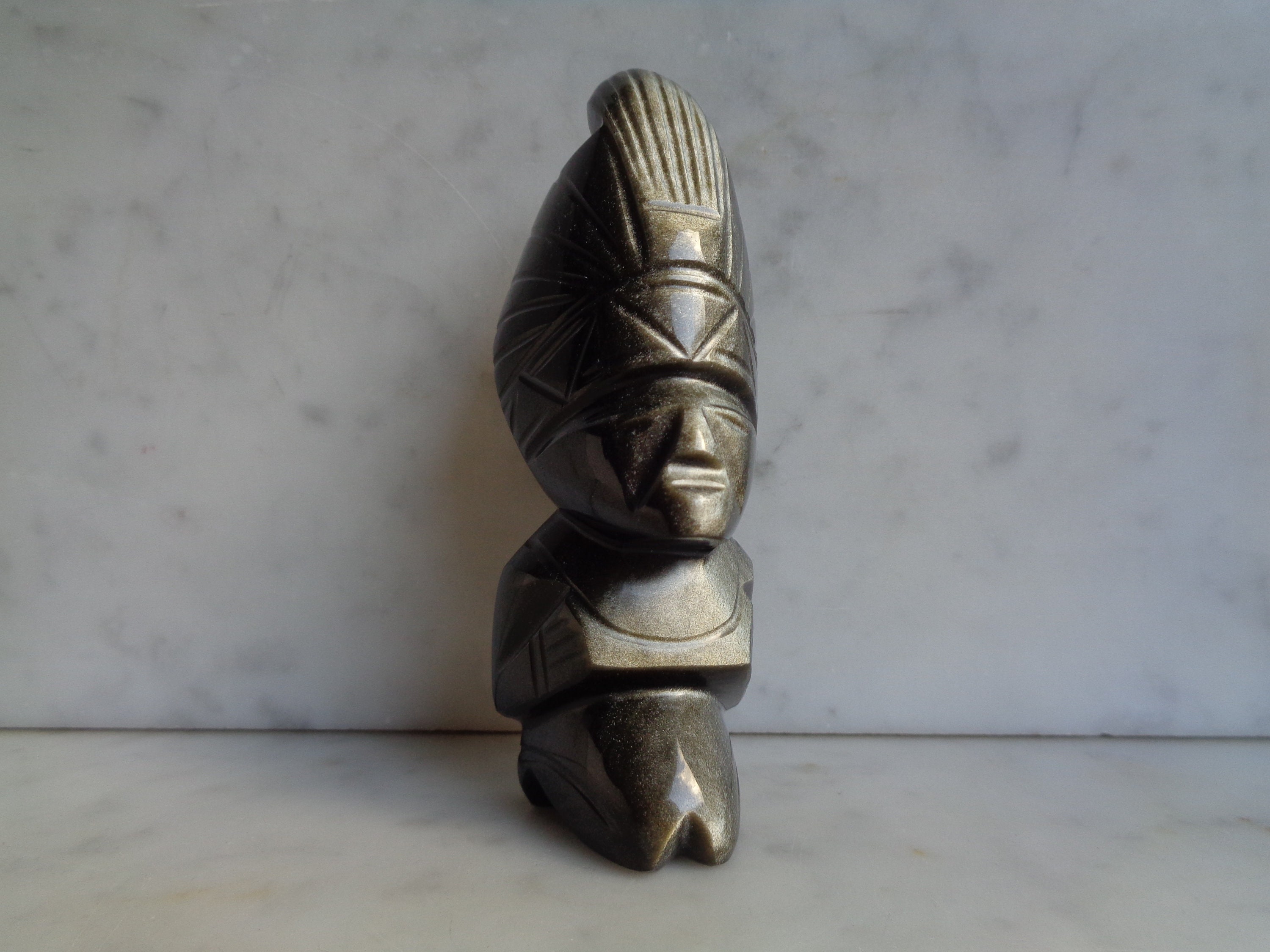 ★359 アステカ像 古代像 黒曜石 天然石 置物 彫刻 ２点 ☆359 アステカ像 古代像 黒曜石 天然石 置物 彫刻 2点 ☆359