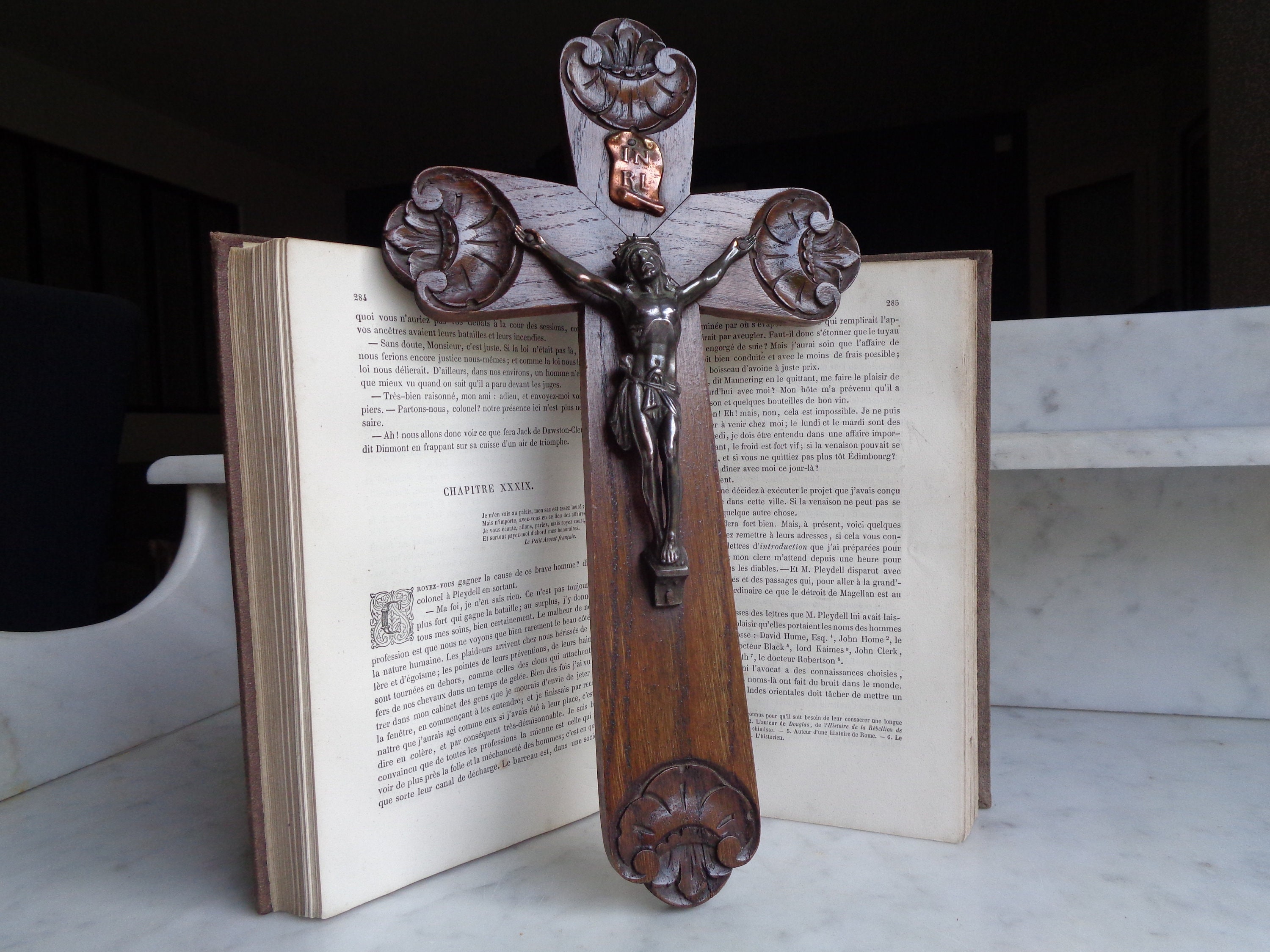 Carved Wooden Wall Crucifix Metal Christ and Copper Plate - Etsy