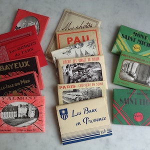 Vieux papiers, souvenirs de voyage en France, tourisme 1950 1960, photos véritables, cartes postales, Paris, Mont-Saint-Michel, Provence...