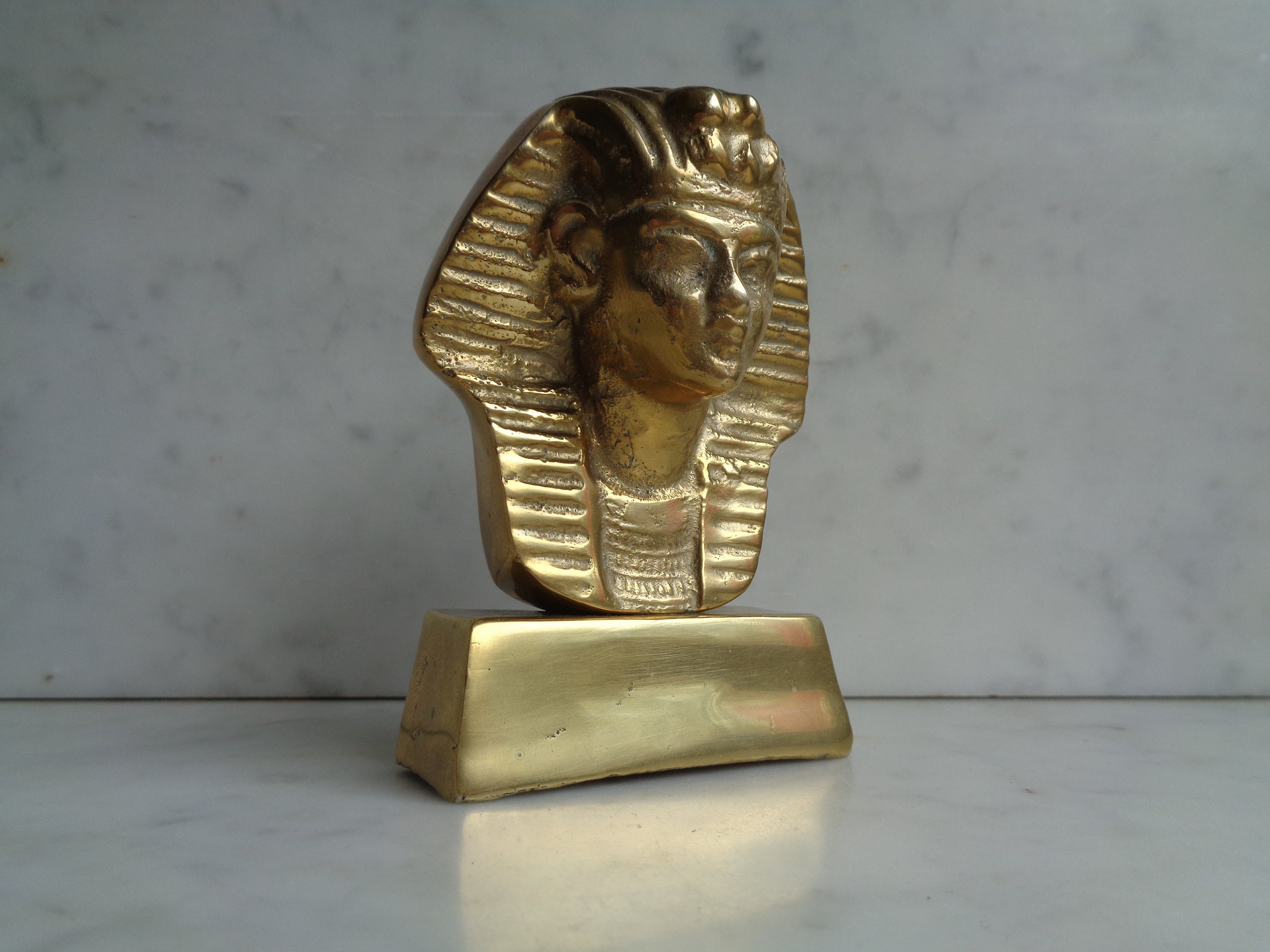 Vintage Brass Tutankhamun Statuette Egyptian Pharaoh Funeral