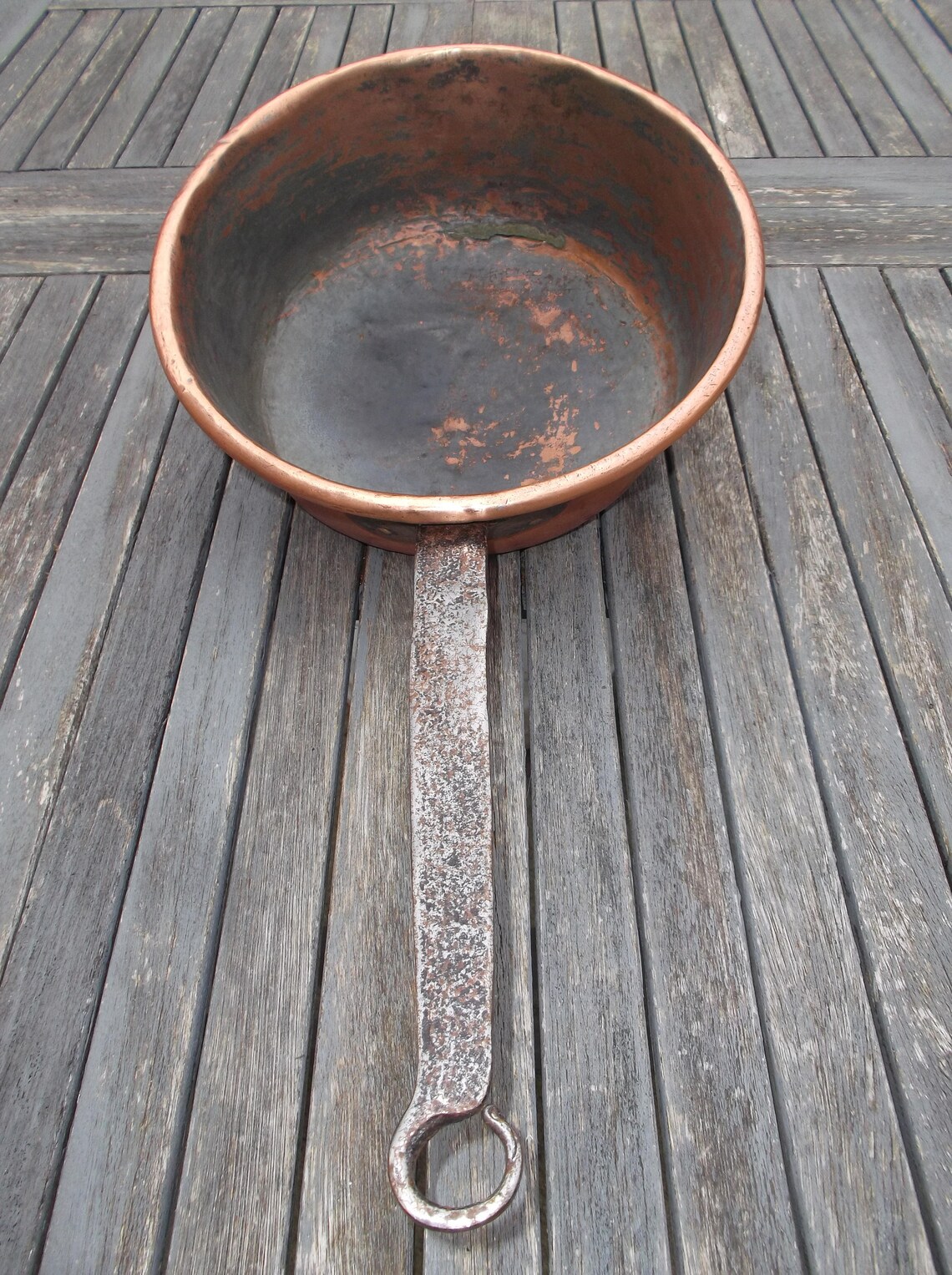 Ancienne grosse casserole en cuivre étamé et manche en fonte Etsy
