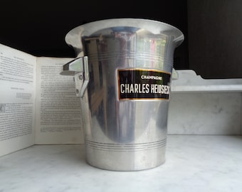 Charles Heidsieck chrome metal champagne bucket, ice bucket, bottle cooler, french bar accessory, champagne Charlie