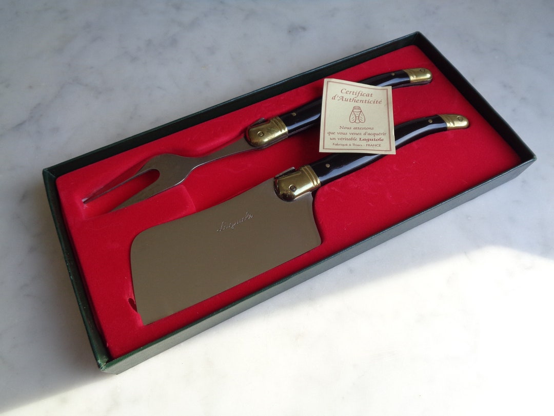 Laguiole Fork and Cleaver Set, 2 Cheese Cutlery, Bee Logo, Tableware