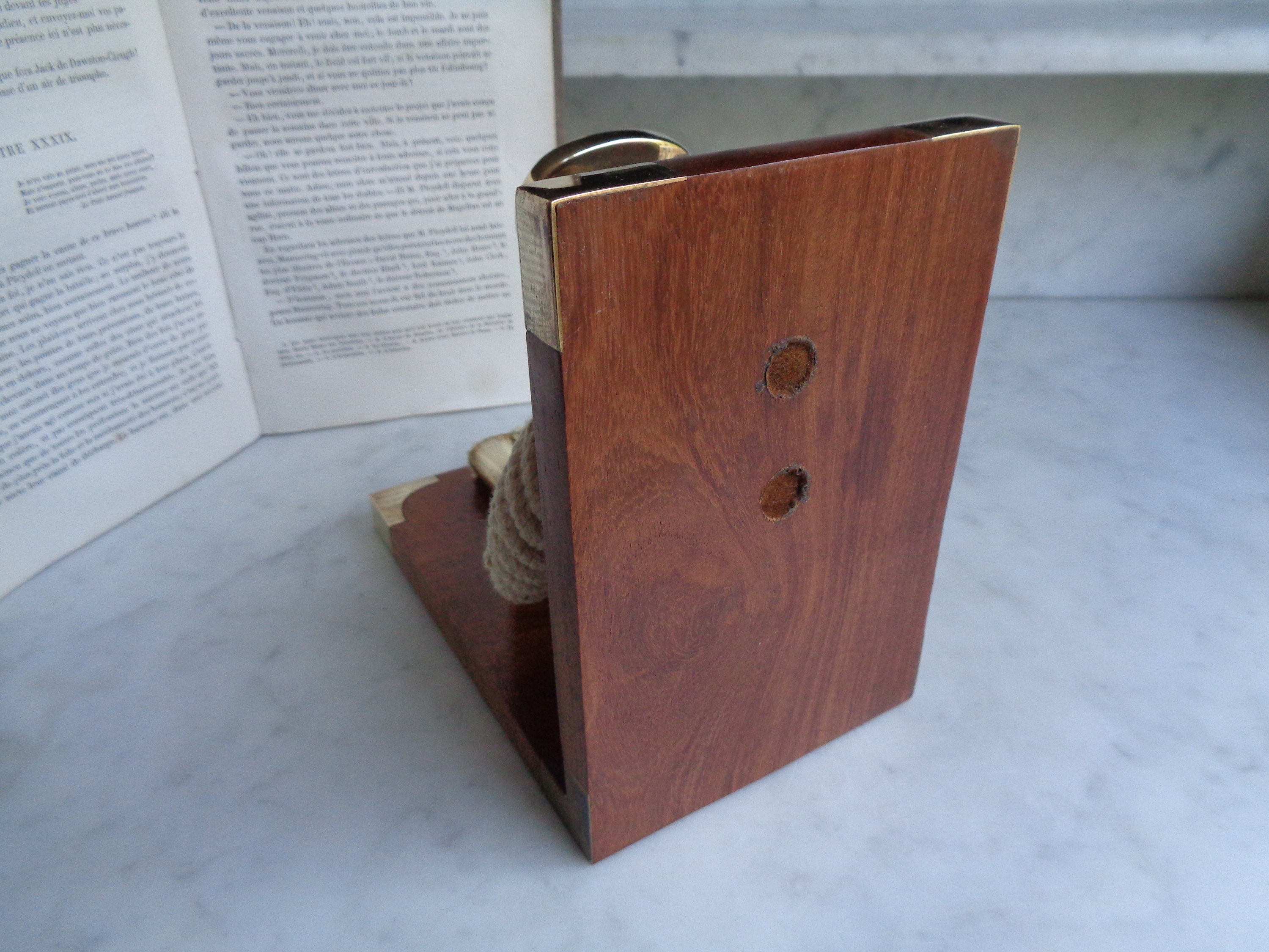 Large Bookend Nautical Style Wood Brass and Rope Library - Etsy