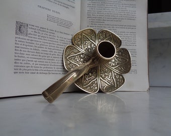 brass candle holder in the shape of a pipe, vintage French, mid-century