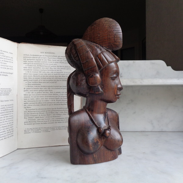 statuette africaine, buste de femme, décor tribal, sculpture d'Afrique, vintage