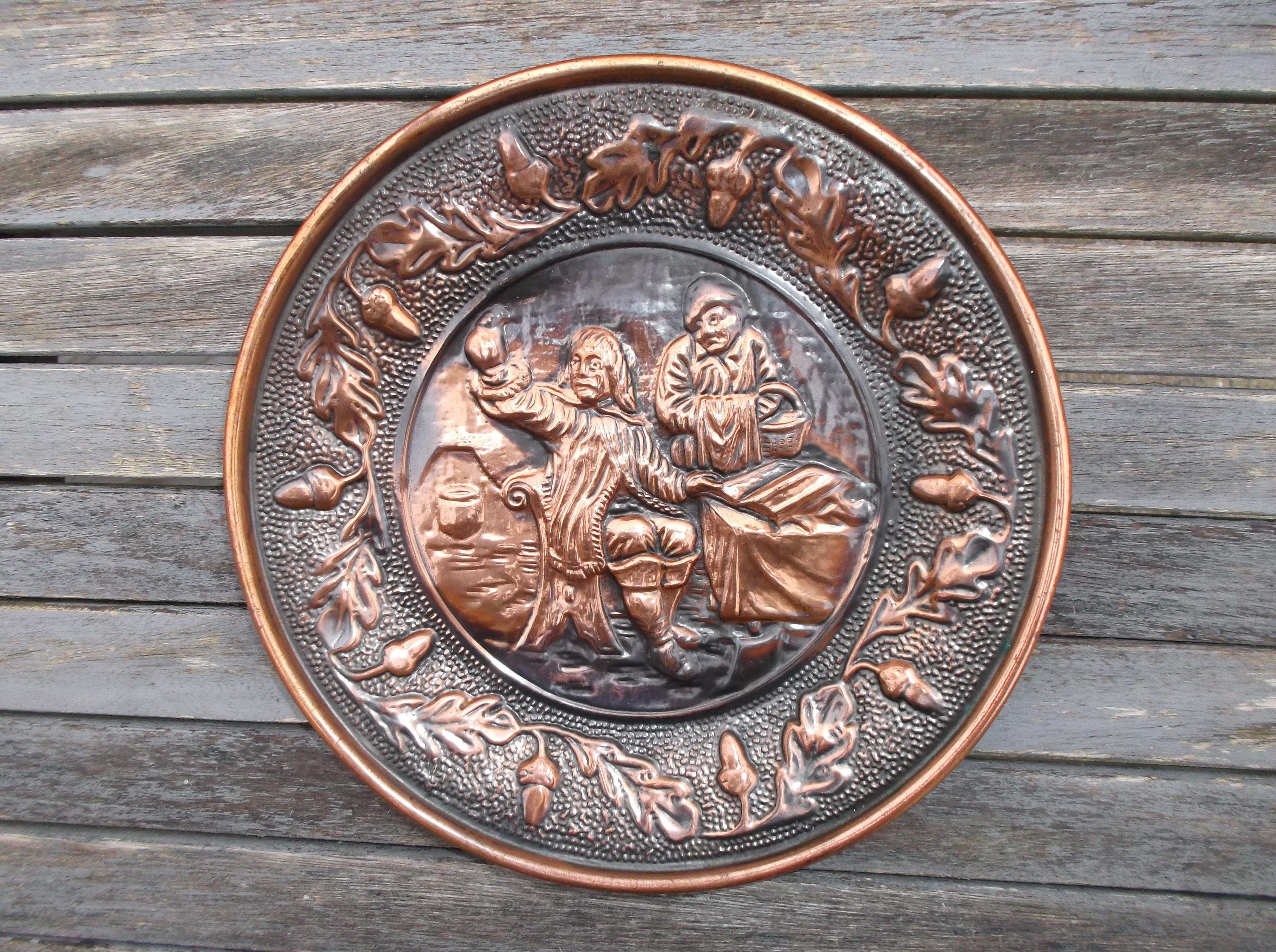 壁銅板、装飾銅皿 - 打ち出し銅板、フランス吊り下げ装飾