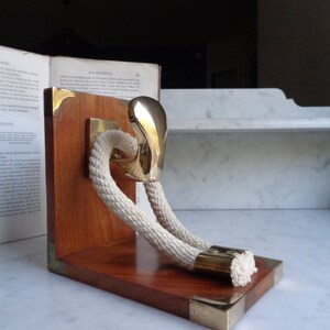 Large Bookend Nautical Style Wood Brass and Rope Library - Etsy