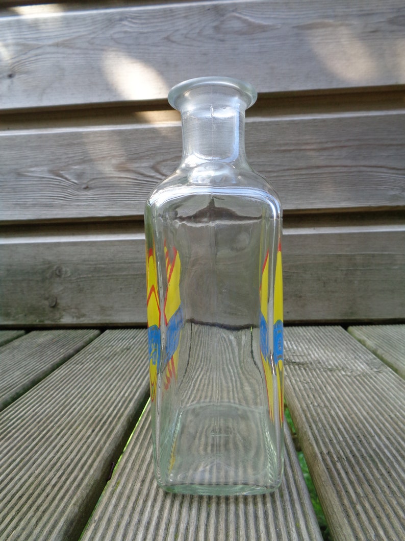 vintage glass pitcher blue and red logo Casanis Le Pastis advertising carafe water carafe to water French pastis yellow