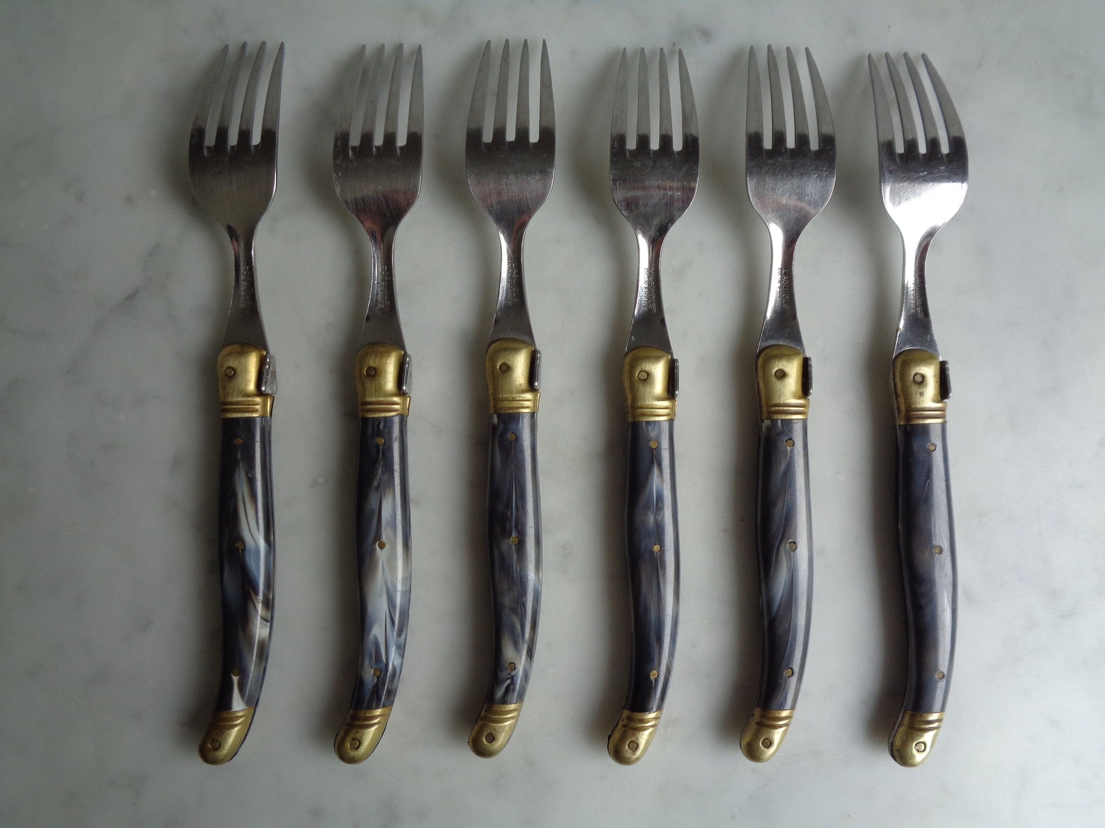 Laguiole cutlery set marbled gray 12 pieces 6 forks and 6 Etsy