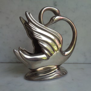 silver metal swan, napkin holder, table decor, French vintage