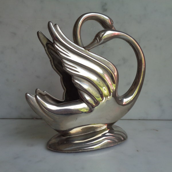 cygne en métal argenté, porte-serviettes, décor de table, vintage français