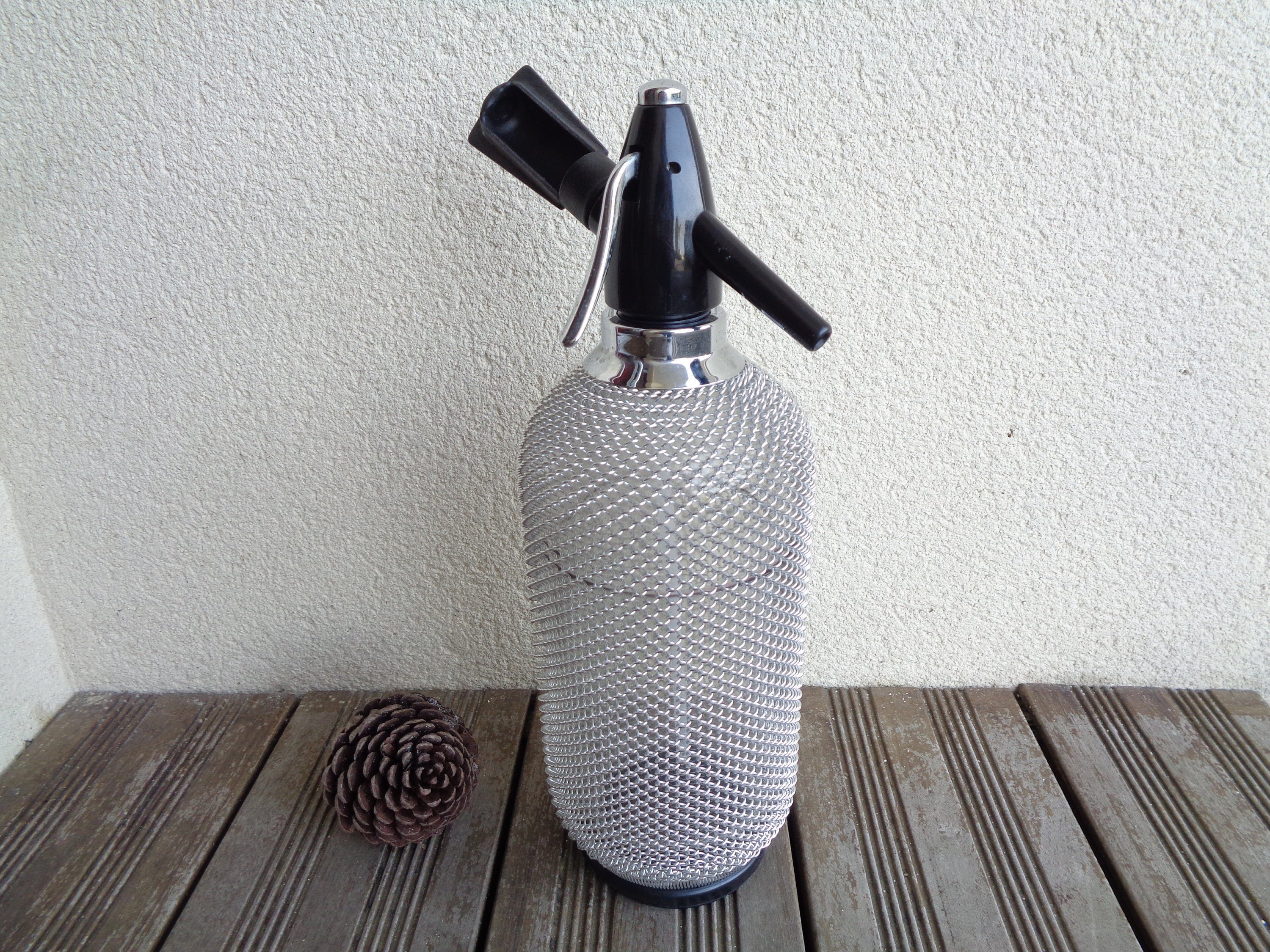 Seltzer Water Siphon With Mesh Body Vintage Czechoslovakia