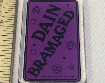 Vintage 1980&#39;s Acrylic Keychain Key Chain Metal Ring Double Side Quote Dain Bramaged Purple Clear