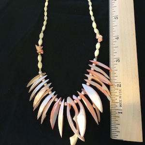 Vintage Seashell Sea Shell Puka Hawaiian Style 18" Light Pink Chunky Choker Carved Crisscross Cut Work Mother of Pearl Beach Wedding Bride