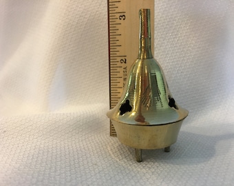 Vintage India Brass Chimney Incense Burner With 3 Tiny Legs 3&quot; × 1.5&quot; Cutwork Design Brass