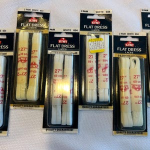 12 Pair Vintage Shoelaces Shoe Laces Never Worn White Flat Dress 27&quot; Inch 69 cm New Old Stock Made in U.S.A. Kiwi  About 5-6 Eyelet Per Side