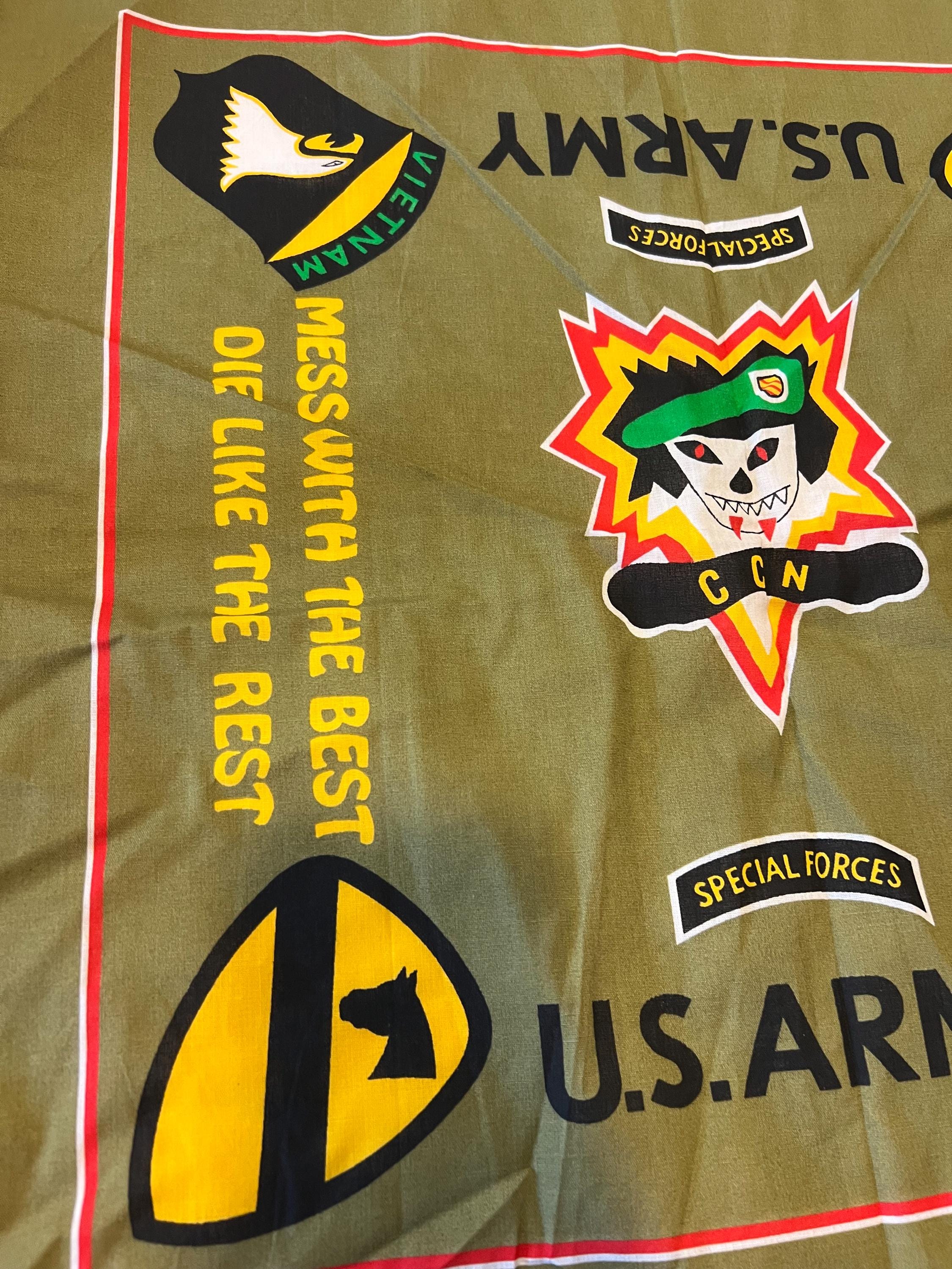 US.ARMY 80's バンダナ ベトナム戦 スカルSPECIALFORCES Vintage Vietnam War U.S. Army Special Forces Green Beret