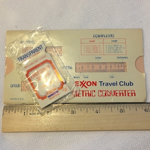 Vintage Lot of 2 Exxon Travel Club Metric Converter Emergency Sewing Kit Red White Blue Lettering Gas Oil Company Vista U.S.A. Traveling