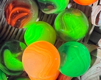 Vintage Marbles 16 Classics UV 365nm Blacklight Reactive Premium Glass Marble 5/8" Inch Orange Gray Yellow Clear Vaseline hgAx87P25