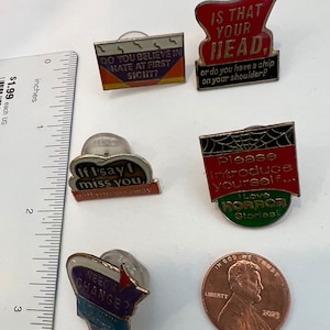 Vtg 1988 AGB Hate at first Sight Chip on Shoulder Miss You Go Away Horror Underwear Enamel Pin NOS Made Taiwan Mixed Lot Free US Shipping