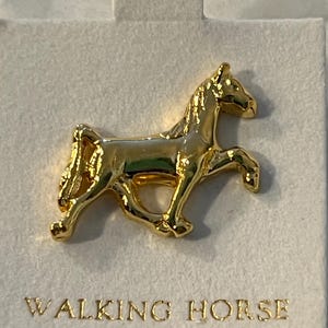 Vintage mais jamais porté ton doré Tennessee marche cheval attache épingle pied surélevé goujon dos mesure 3/4 po. x 1 po. carte originale