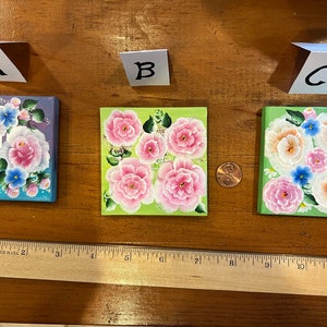 Miniatura floral: Arte floral acrílico, lienzo de 7,6 x 7,6 cm
