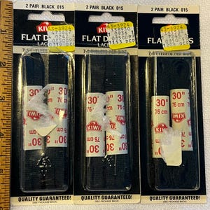 3 Pair Vintage Shoelaces Shoe Laces Never Worn Black Dress Flat 30&quot; Inch 76 cm New Old Stock Made in U.S.A. 7-8 Eyelets Per Side Kiwi