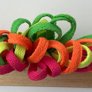 Vtg NOS 1980s Neon Shoe Lace Hair Bow Clip Retro 1980&#39;s Taiwan Barrette Oversized Bow Accessories Hair Bow Rainbow Pink Orange Yellow Green