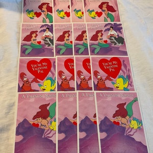 Vintage 1991 Little Mermaid Walt Disney Company 16 Valentine Day Cards Ariel Sebastian Flounder Prince Eric Heart M&M Mars Heart I You Love