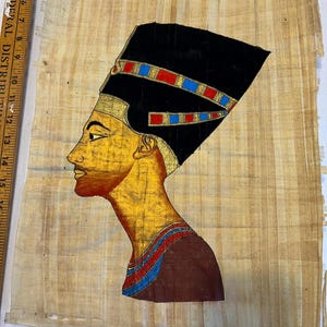 Vintage Queen Nefertiti Large Artwork About 16.5&quot; x 13&quot; Papyrus Egyptian Art Large Size Bright Gold Natural Decor Lover Unframed Egypt
