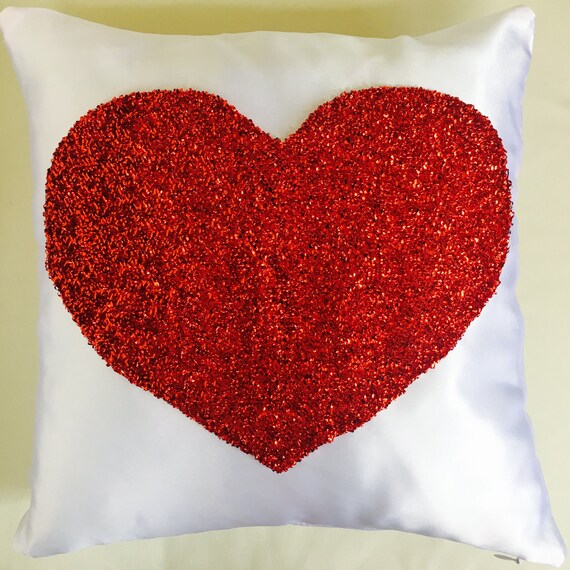 Glamour Red Heart On White Satin Decorative Pillow Cover Small Etsy