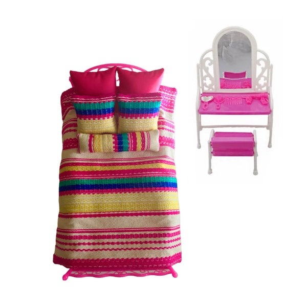 Modern Mexican Boho 1:6 scale bedding set for Barbie, Sindy dolls