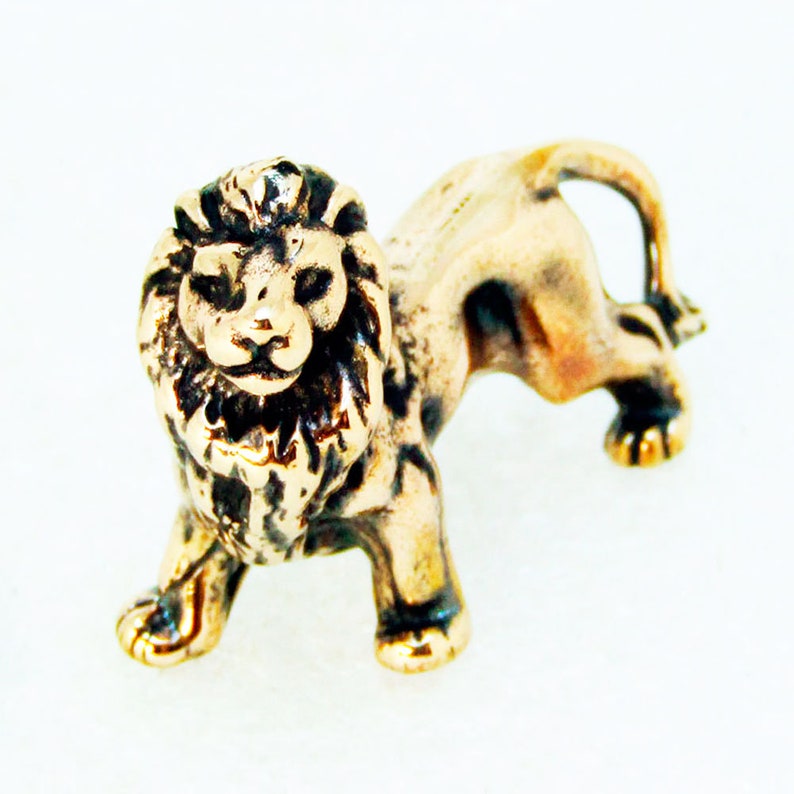 Tiny Lion Figurine Decorative Animal Statue Bronze Miniature Etsy