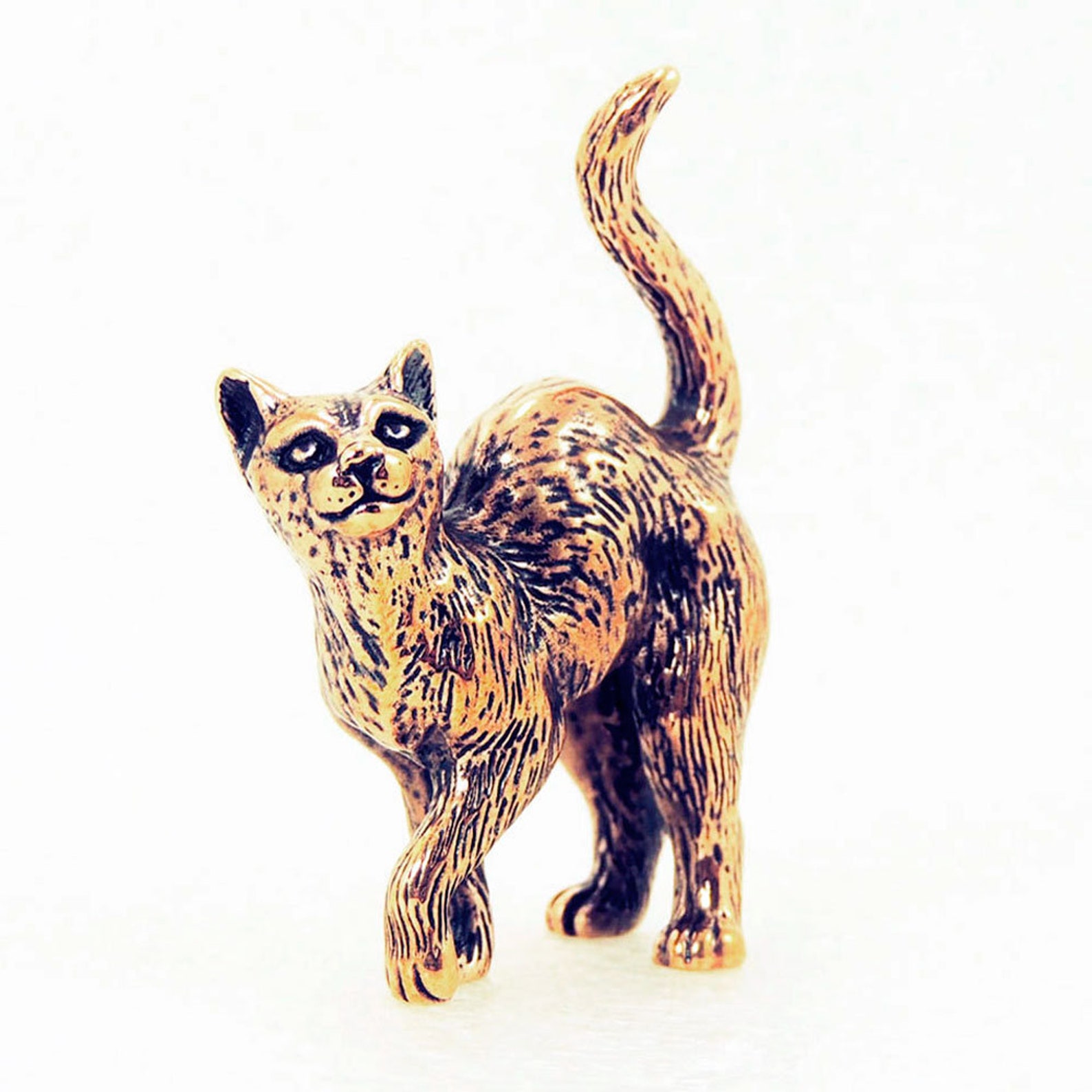 Large Cat Figurine Decorative Kitty Statue Bronze Miniature Etsy