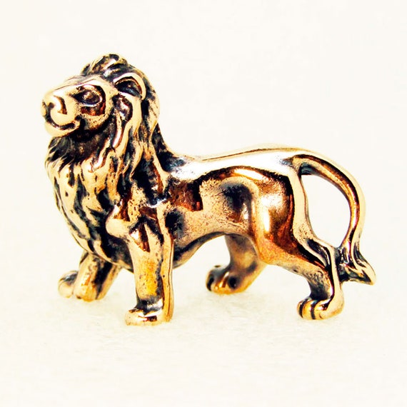 Tiny Lion Figurine Decorative Animal Statue Bronze Miniature Etsy