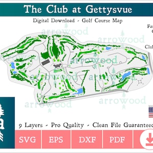 The Club at Gettysvue - Knoxville, TN - Digitale download golfbaankaart - SVG, EPS, dxf, pdf - Glowforge, Laser