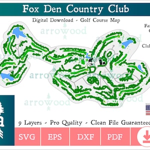 Fox Den Country Club - Knoxville, TN - Digital Download Golf Course Map - SVG, EPS, dxf, pdf - Glowforge, Laser