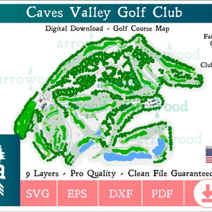 Caves Valley Golf Club - Owings Mills, MD - Digitale Download Golfbaan Kaart - SVG, EPS, dxf, pdf - Glowforge, Laser