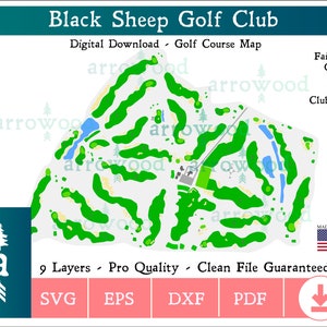 Black Sheep Golf Club - Sugar Grove, IL - Descarga digital mapa del campo de golf - SVG, EPS, dxf, pdf - Glowforge, Laser